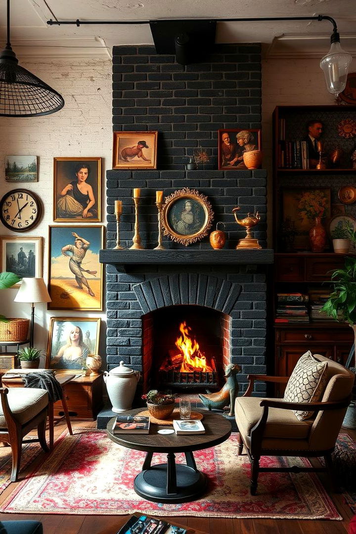 Eclectic Black Brick Artistry - 22 Black Brick Fireplace Ideas