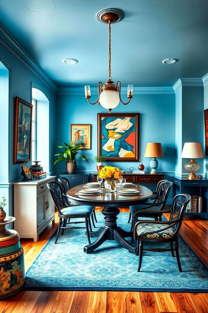 Eclectic Blue Ambience - 22 Blue Dining Room Ideas
