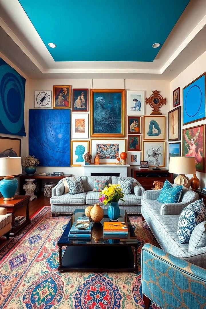 Eclectic Blue Art Adornments - 22 Blue Living Room Ideas