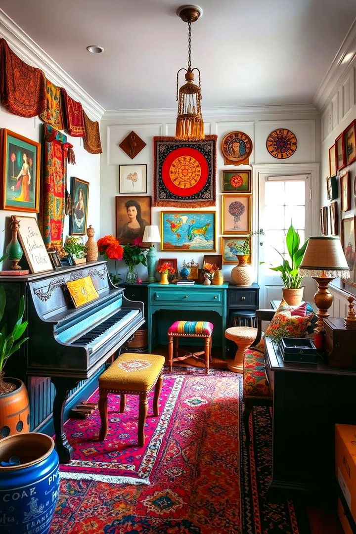 Eclectic Bohemian Piano Room - 22 Piano Room Ideas