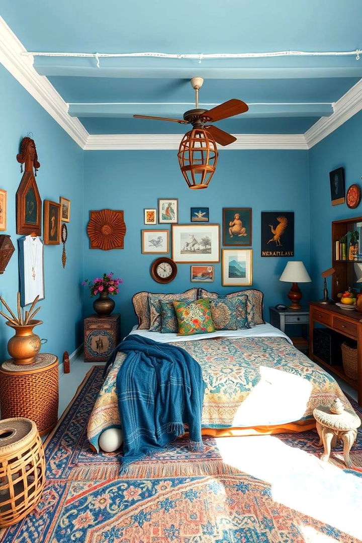 Eclectic Bohemian Vibes - 22 Blue and White Bedroom Ideas