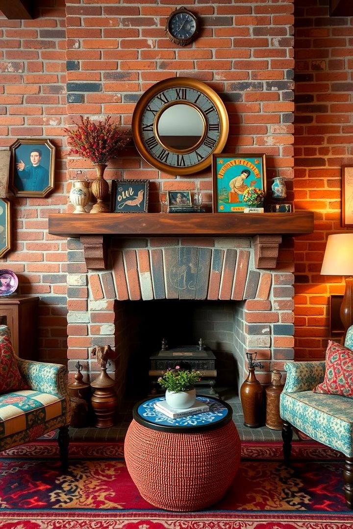 Eclectic Brick Blend - 22 Rustic Brick Fireplace Ideas