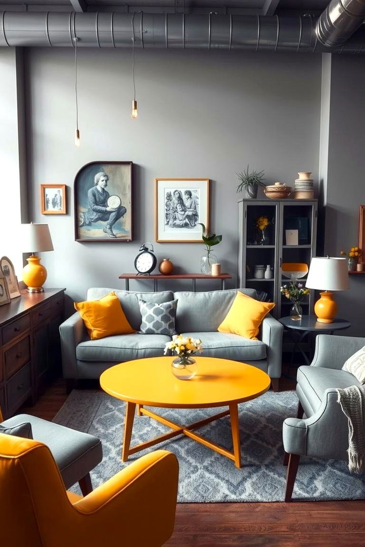 Eclectic Furniture Pairings in Grey and Yellow Themes - 22 Grey and Yellow Living Room Ideas