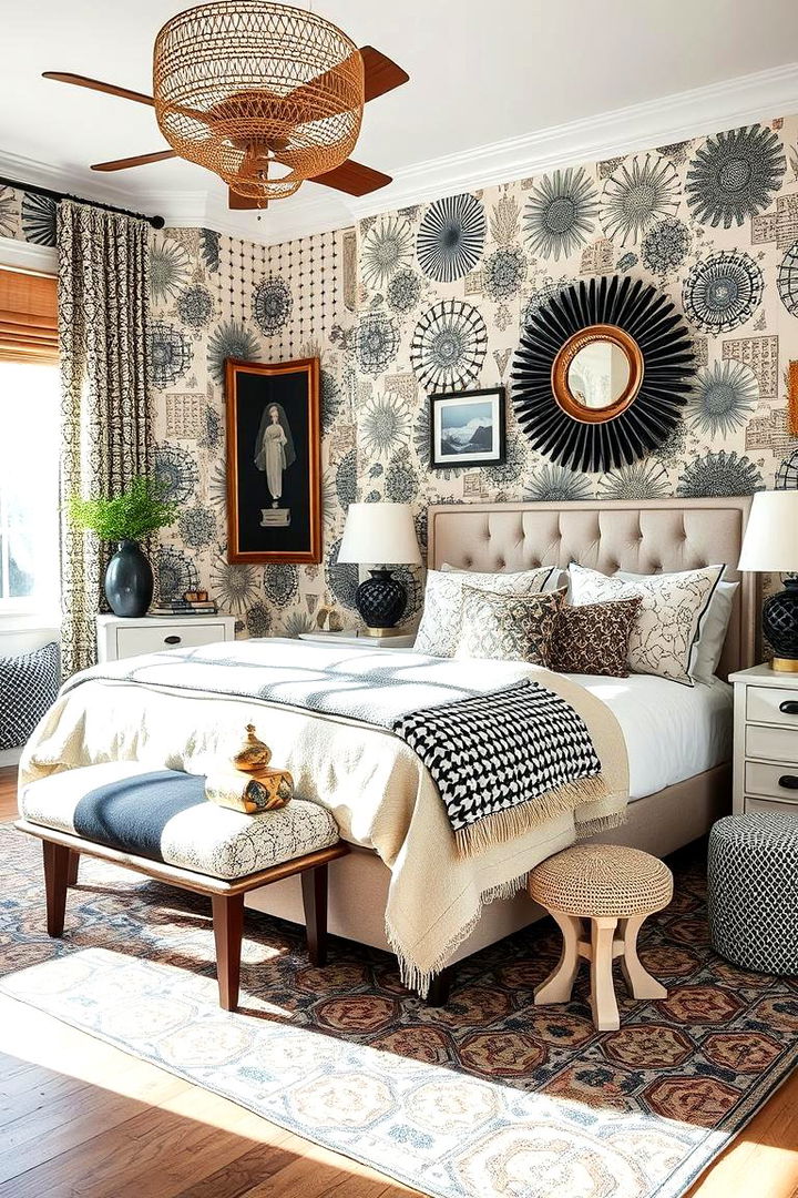 Eclectic Fusion of Patterns - 22 Cream and Black Bedroom Ideas