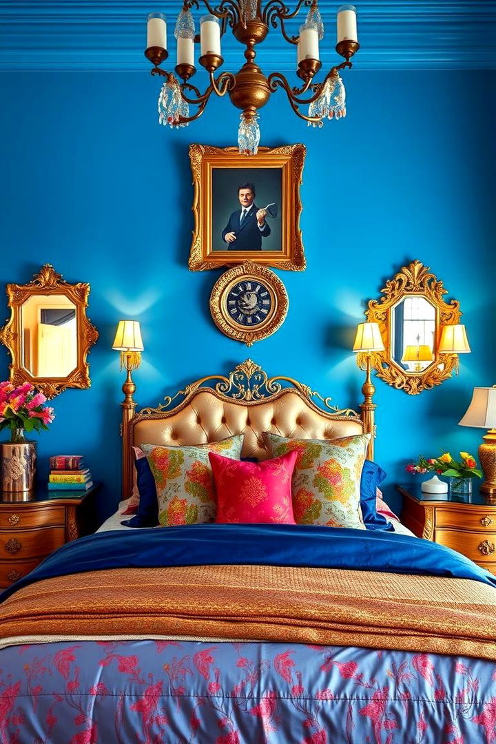 Eclectic Gold Highlights - 22 Blue and Gold Bedroom Ideas