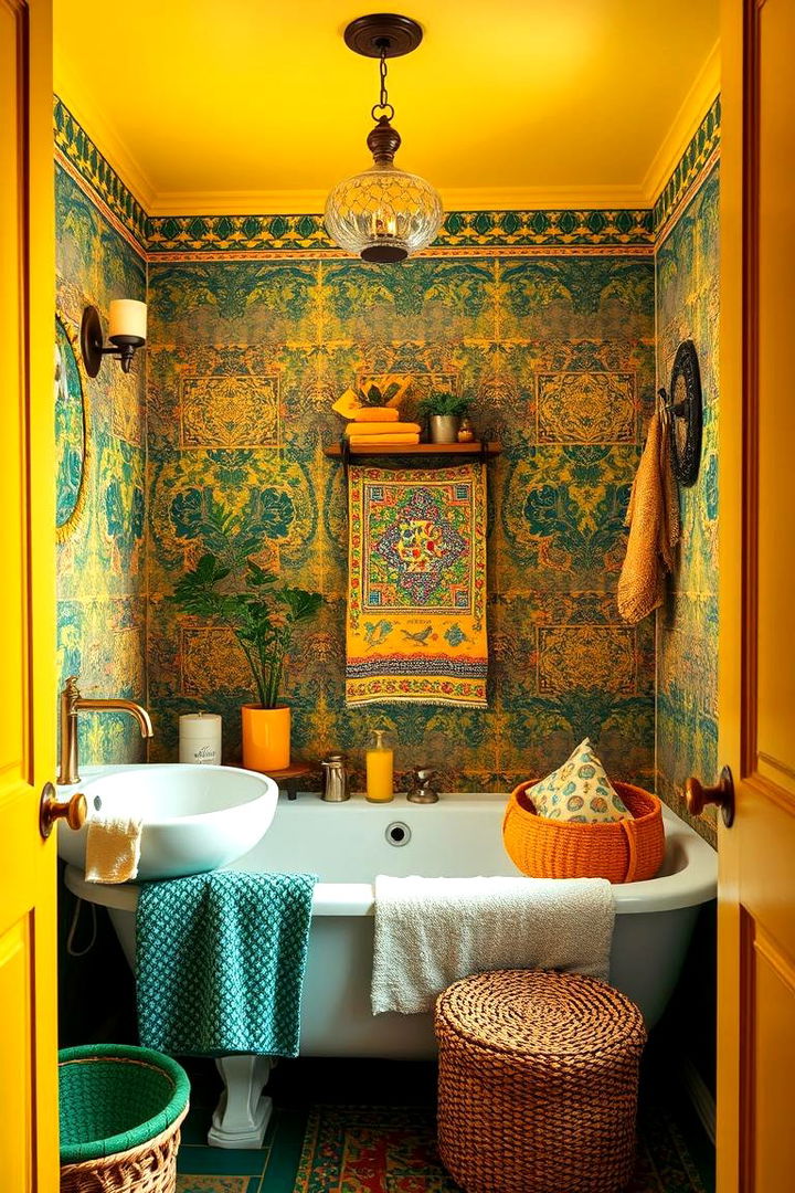 Eclectic Green and Yellow Textiles - 22 Yellow and Green Bathroom Ideas