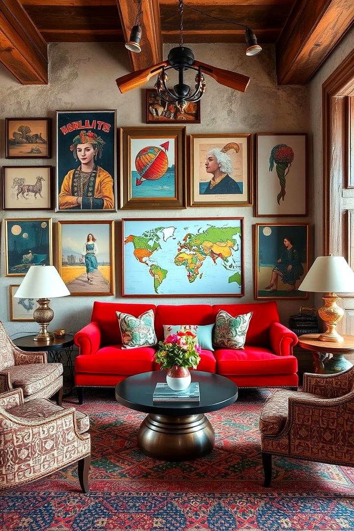 Eclectic Mix of Cultures and Colors - 22 Red Couch Living Room Ideas