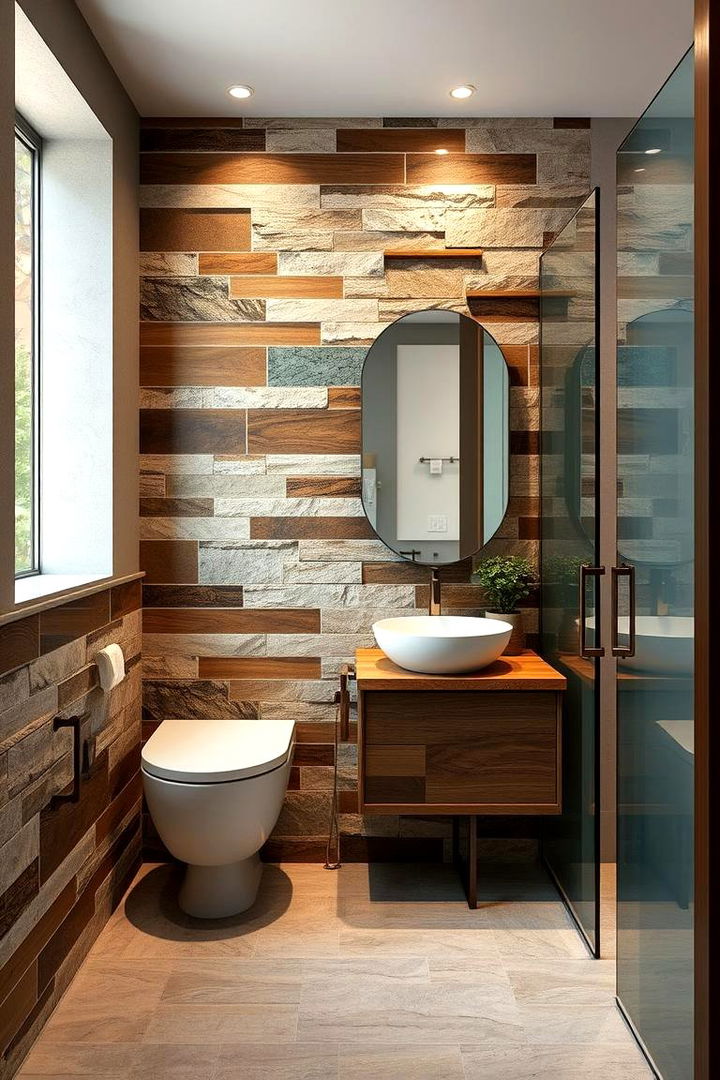 Eclectic Mix of Materials - 22 Bathroom Accent Wall Ideas