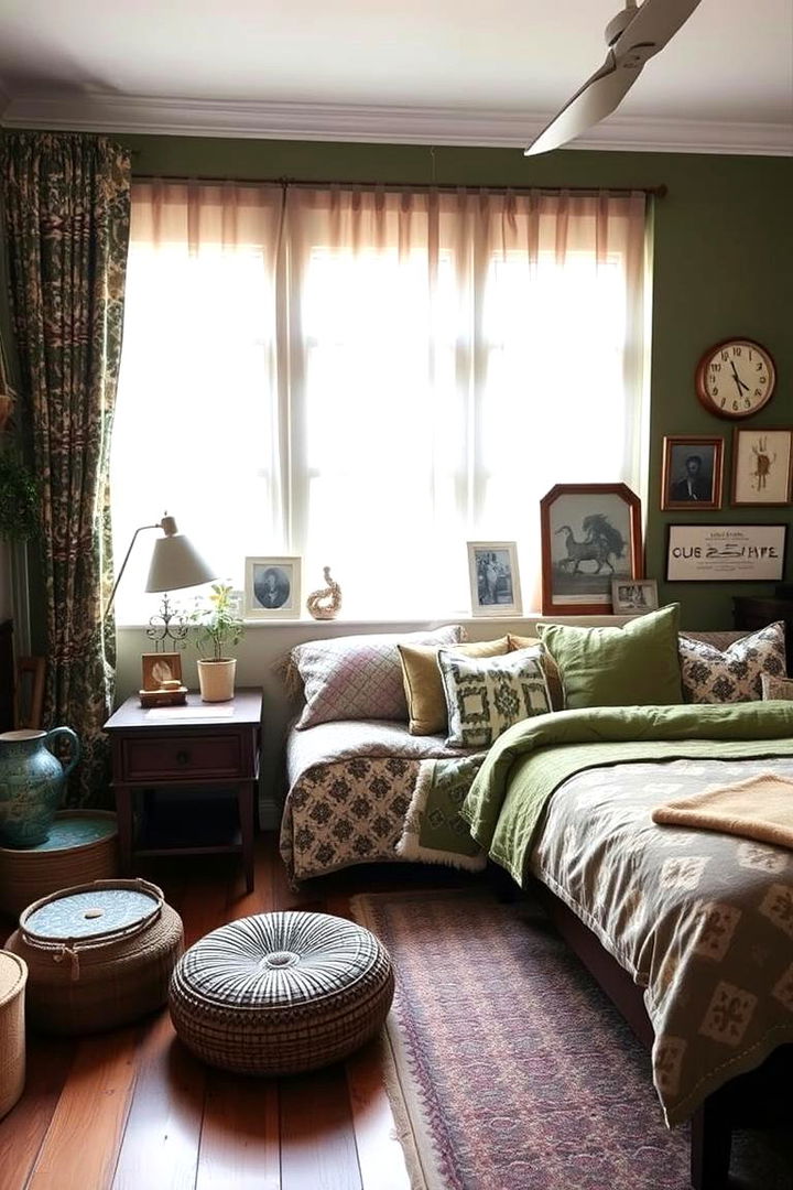 Eclectic Mix of Olive Tones - 22 Olive Green Bedroom Ideas
