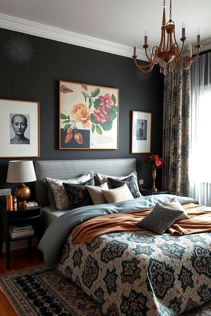 Eclectic Mix of Patterns - 22 Dark Grey Bedroom Ideas