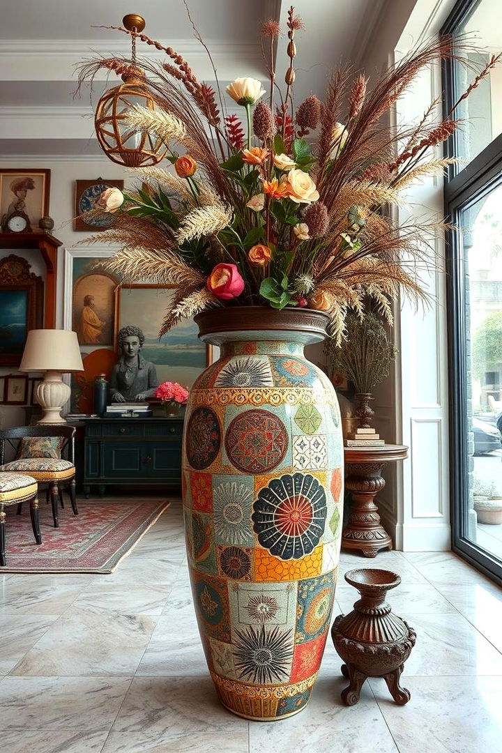 Eclectic Mix of Patterns - 22 Large Floor Vase Decoration Ideas