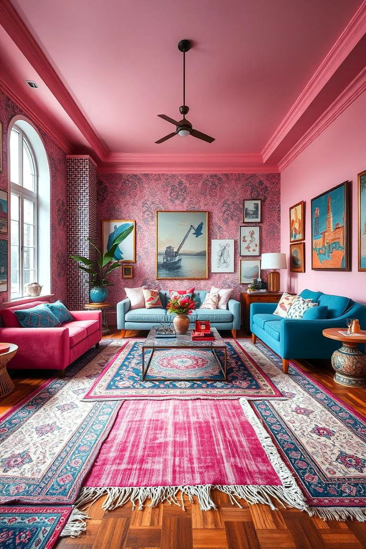 Eclectic Mix of Patterns and Textures - 22 Pink and Blue Living Room Ideas