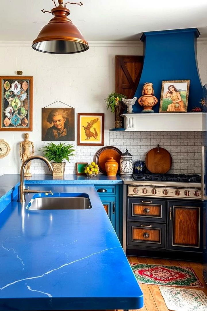 Eclectic Mix of Textures - 22 kitchens with blue countertops
