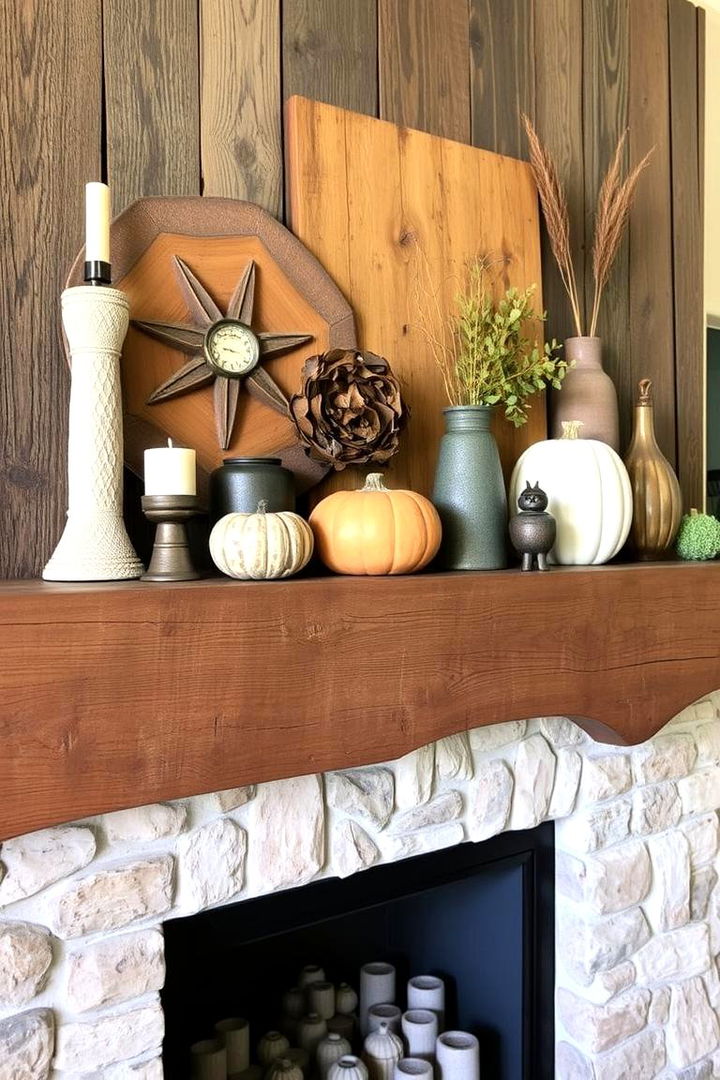 Eclectic Mix of Textures - 22 Fall Mantel Decor Ideas