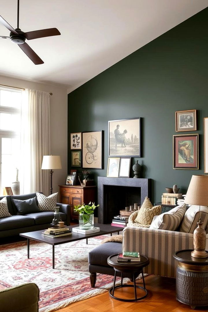 Eclectic Mix with Neutrals - 22 Dark Green Accent Wall Ideas