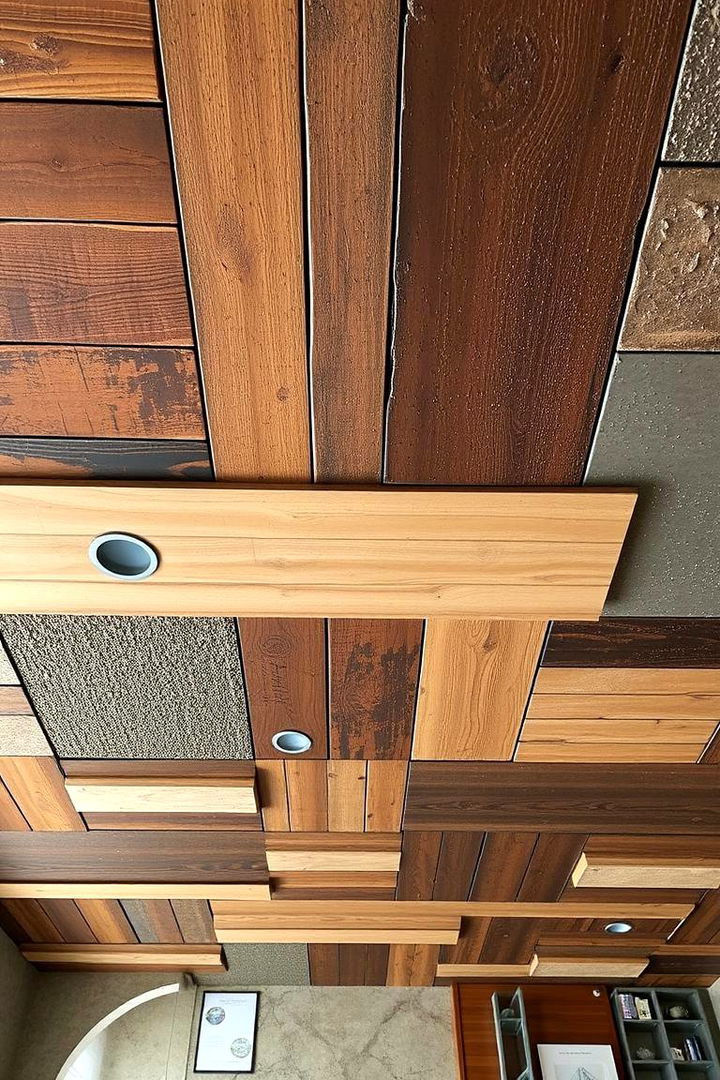 Eclectic Mixed Material Ceilings for Artful Fusion - 22 Living Room Ceiling Ideas