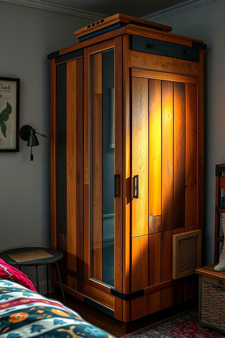 Eclectic Mixed Materials Wardrobe - 22 Built-in Wardrobe Ideas Around a Bed