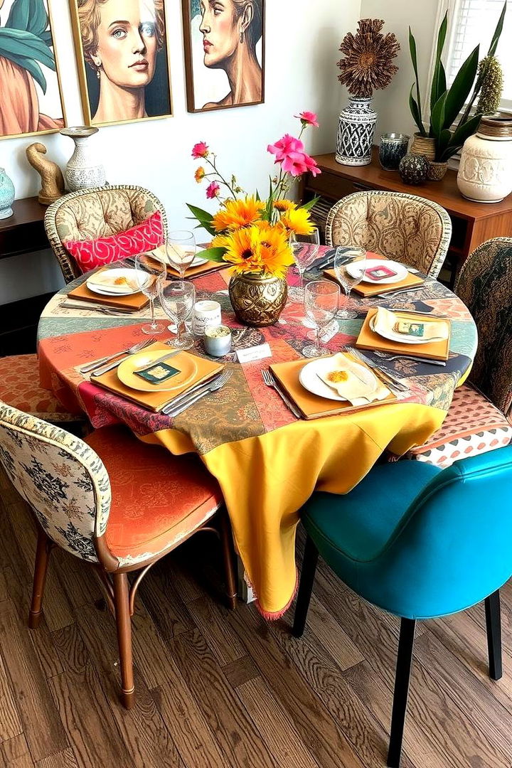Eclectic Mixed Patterns Setting - 22 Round Table Decor Ideas