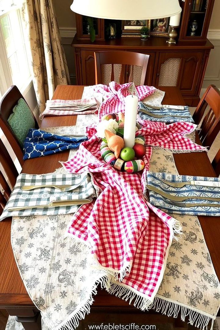 Eclectic Mixed Textiles - 22 Dining Room Table Decor Ideas