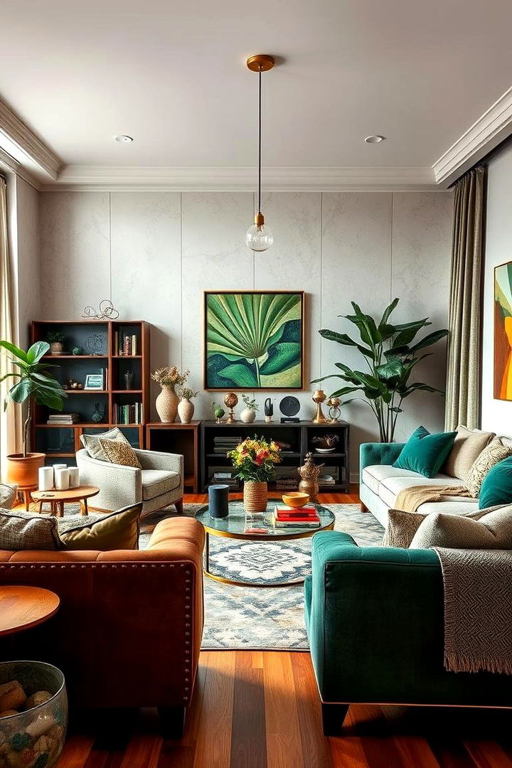 Eclectic Mixed Textures - 22 Green and Gold Living Room Ideas