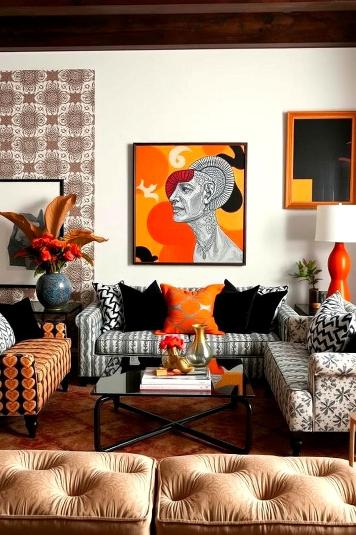 Eclectic Pattern Combinations - 22 Black and Orange Living Room Ideas