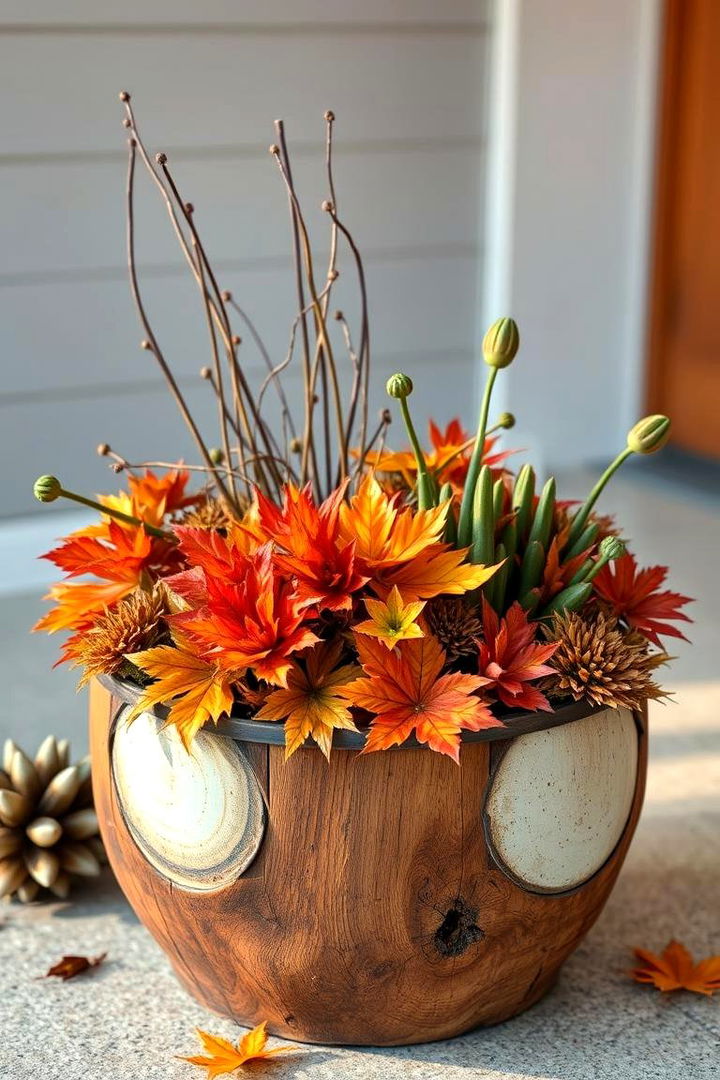 Eclectic Planter with Mixed Materials - 22 Fall Planter Ideas