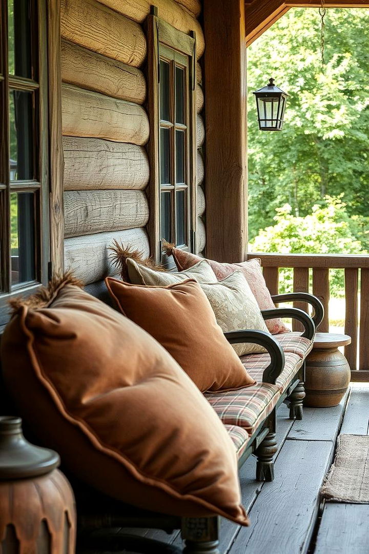 Eclectic Rustic Cushions - 22 Rustic Porch Ideas