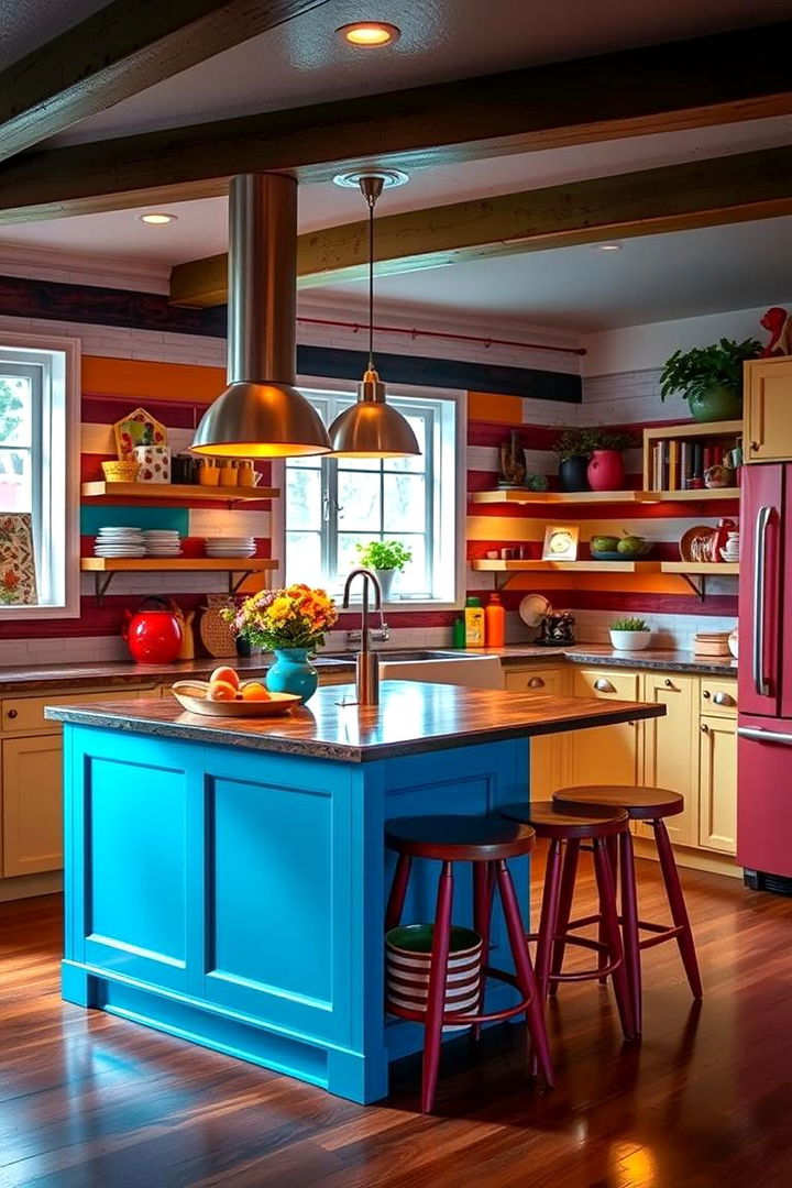 Eclectic Shiplap with a Fusion of Bold Colors - 22 Kitchen Shiplap Ideas With Kitchen Island Ideas