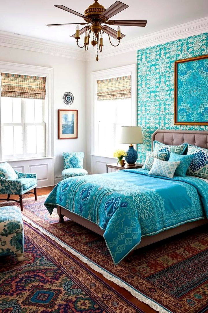 Eclectic Sky Blue Patterns - 22 Sky Blue Bedroom Ideas