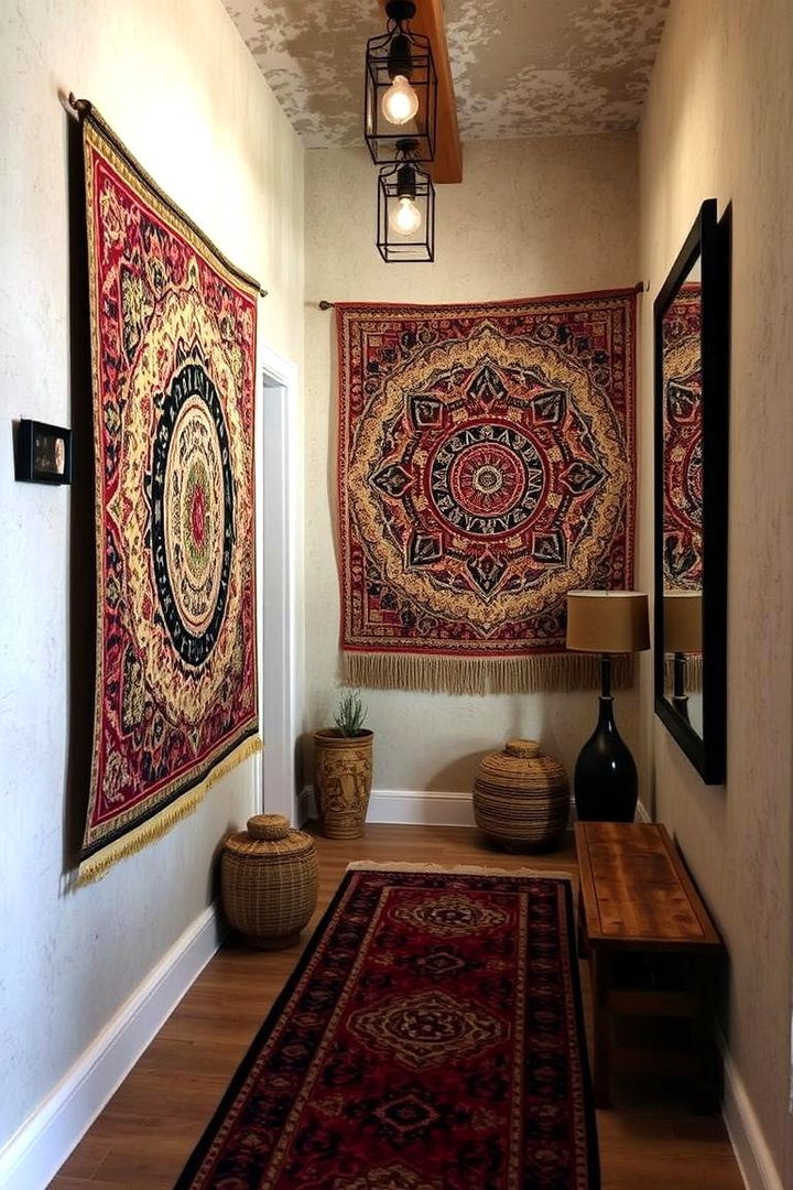Eclectic Tapestry Display - 22 Boho Hallway Ideas