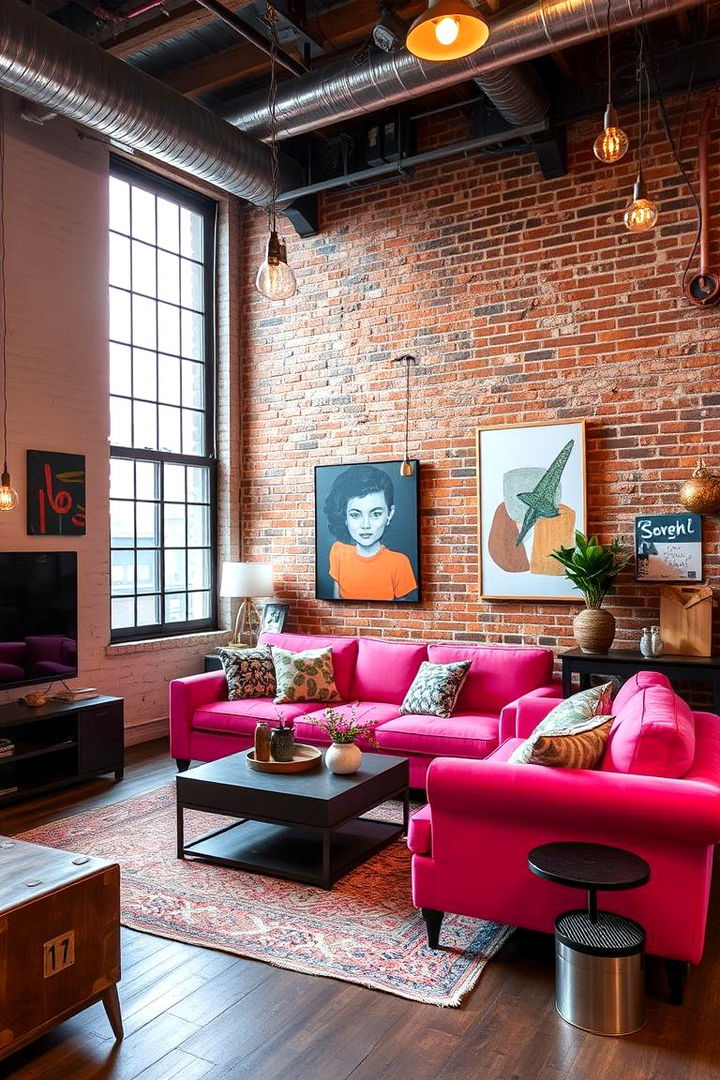 Eclectic Urban Vibe - 22 Pink Couch Living Room Ideas