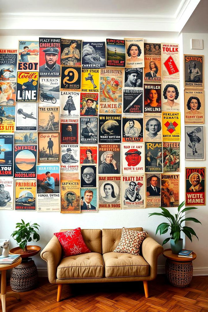 Eclectic Vintage Poster Collages - 22 High Ceiling Tall Wall Decor Ideas