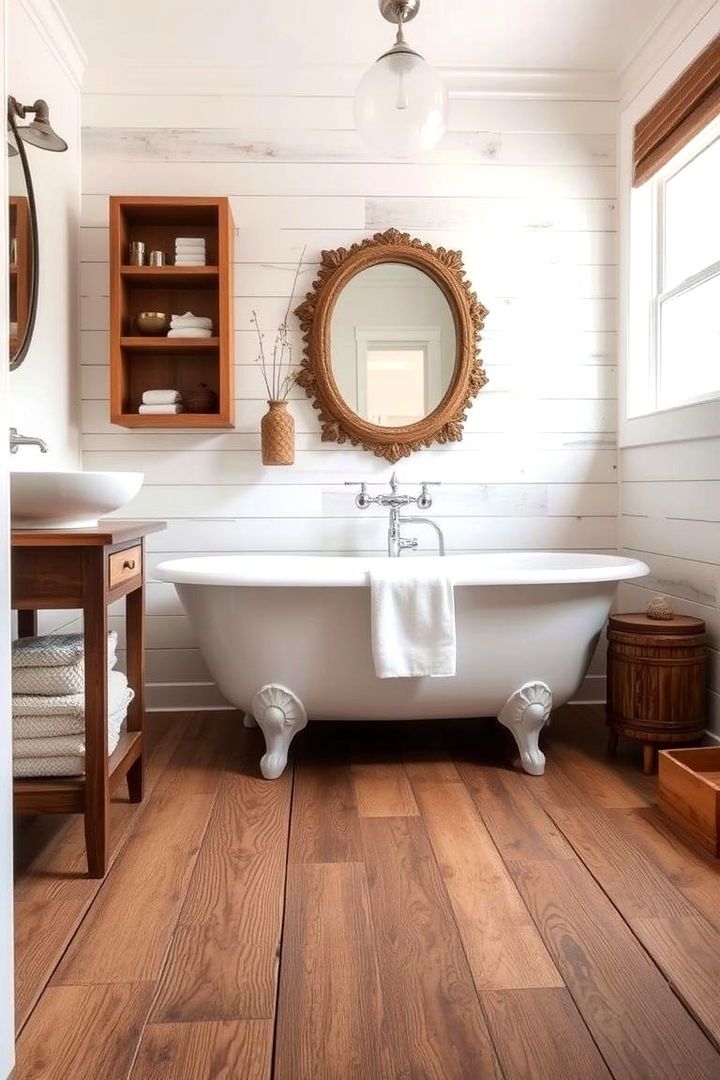 Eco Chic Warmth with Reclaimed Wood - 22 Small Bathroom Flooring Ideas
