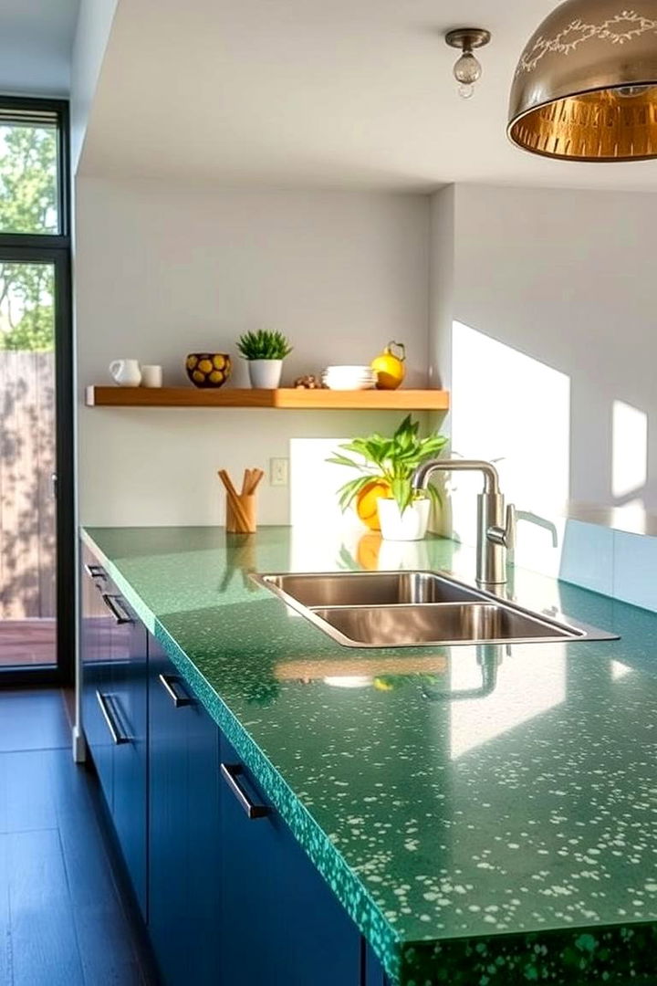 Eco Conscious Recycled Glass Green Countertops - 22 Kitchen With Green Countertops Ideas