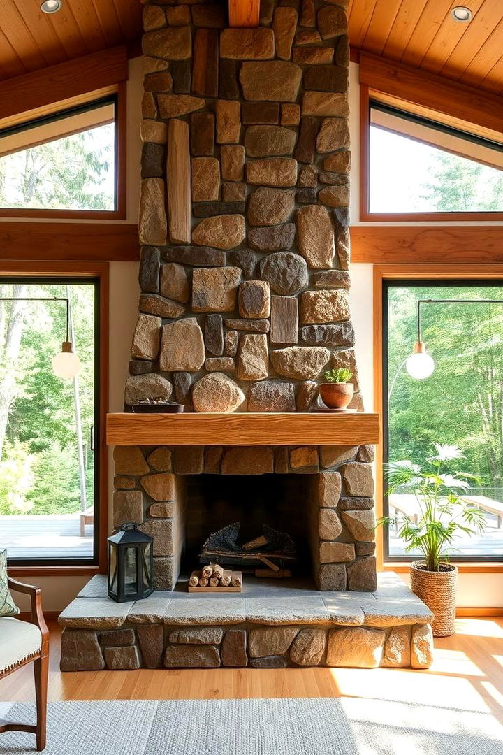 Eco Friendly Ambiance - 22 Fireplace Between Windows Ideas
