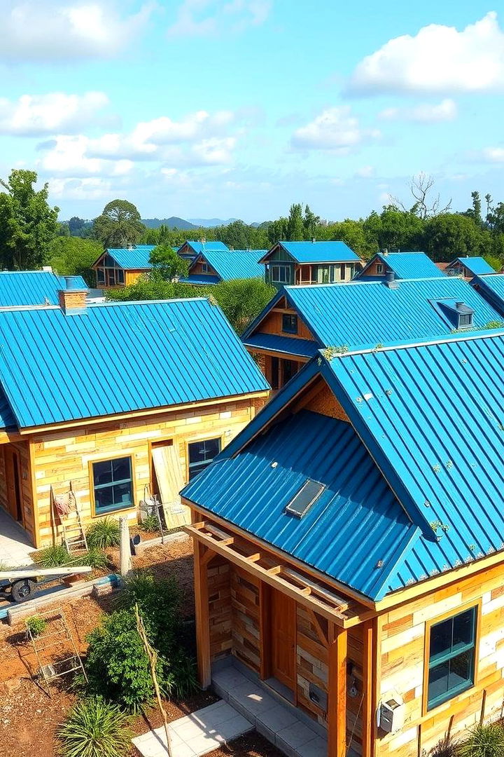 Eco Friendly Construction Techniques - 22 houses with blue metal roofs
