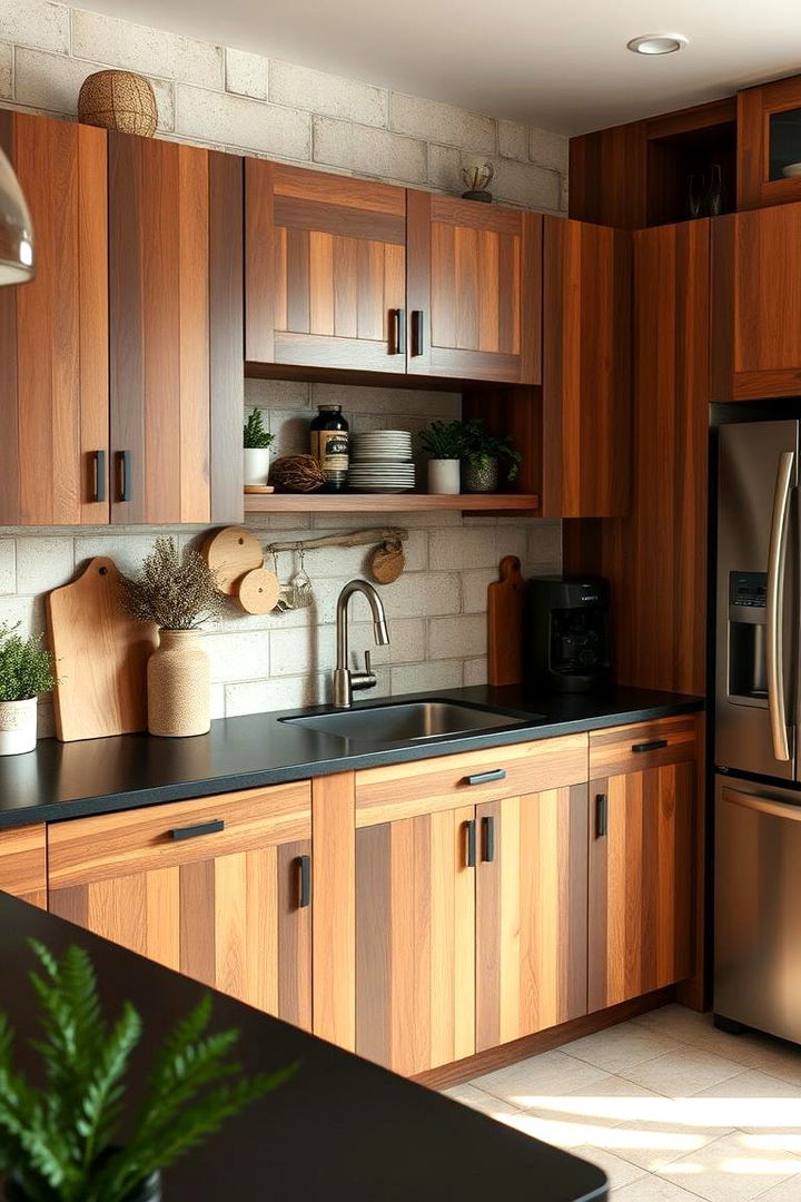 Eco Friendly Finishes - 22 kitchen with brown cabinets and black countertops ideas