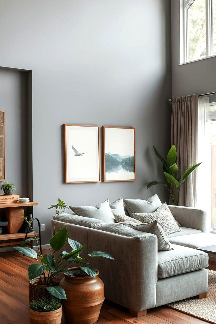 Eco Friendly Gray Space with Natural Elements - 22 Gray Living Room Ideas