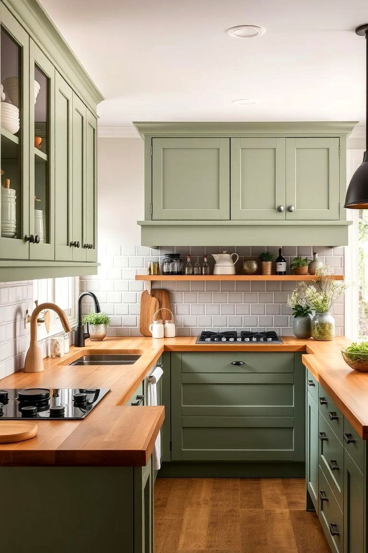 Eco Friendly Kitchen Trends - 22 Sage Green Kitchen Cabinets With Butcher Block Countertops