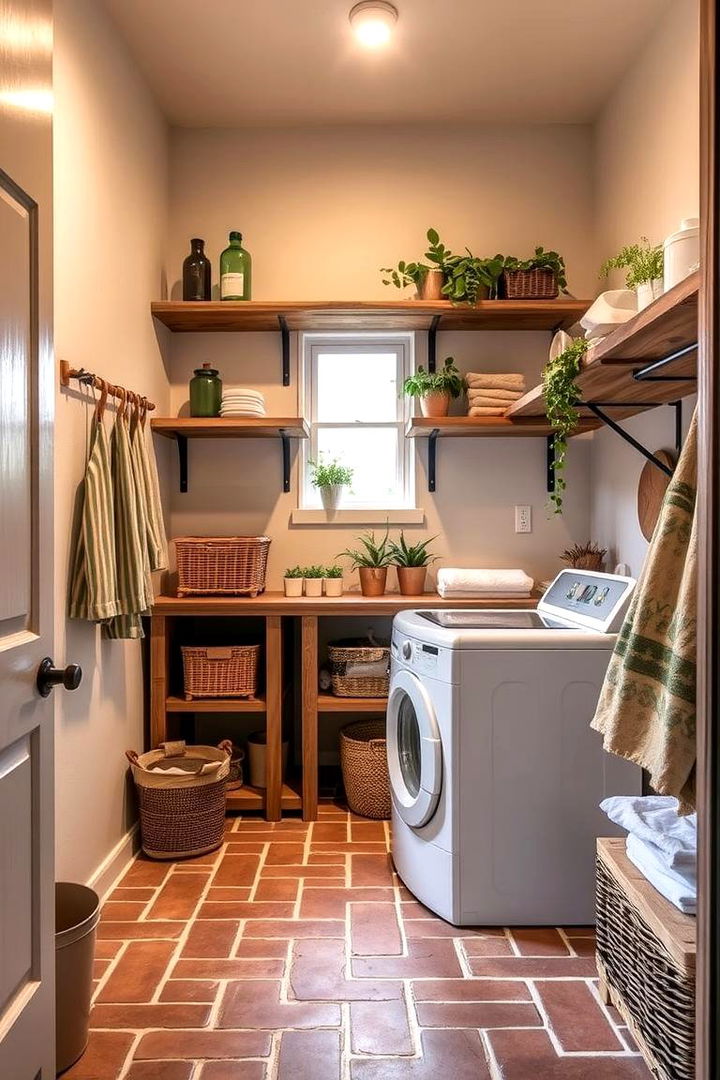 Eco Friendly Laundry Room with Recycled Materials - 22 Brick Floor Laundry Room Ideas