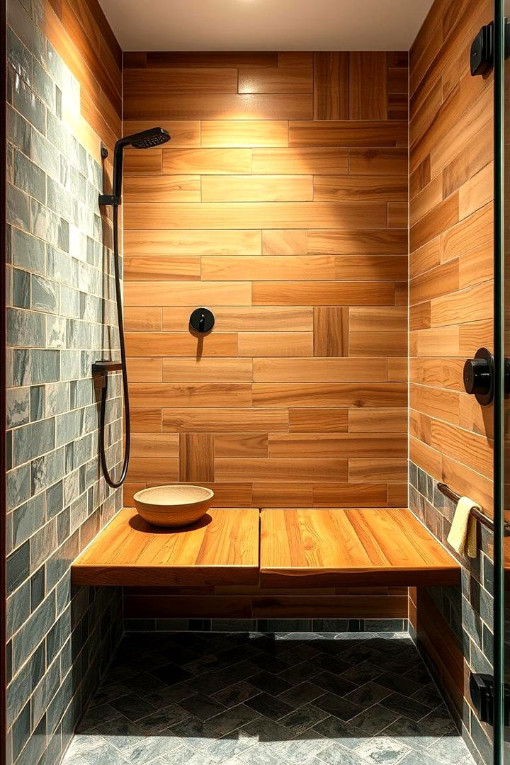 Eco Friendly Reclaimed Wood Bench - 22 Walk in Shower Ideas With Bench