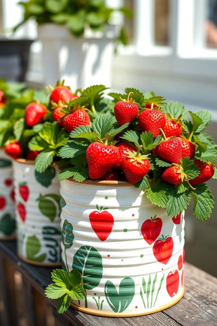 Eco Friendly Recycled Can Strawberry Planter - 22 Strawberry Planter Ideas