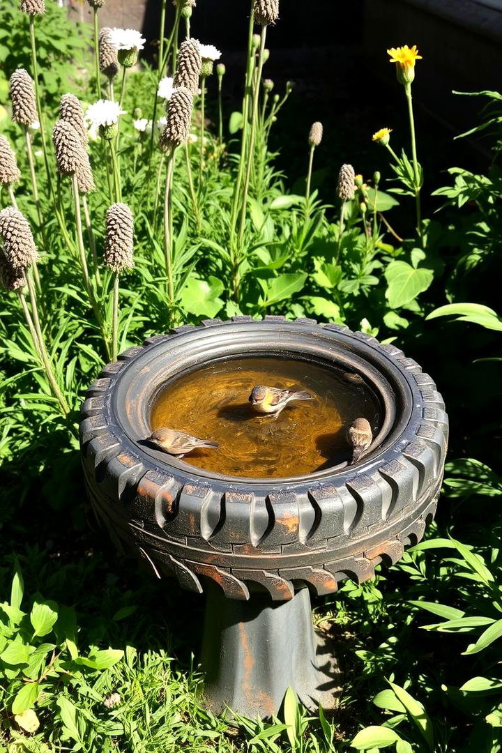 Eco Friendly Tyre Bird Baths - 22 Recycled Tyre Garden Art Ideas