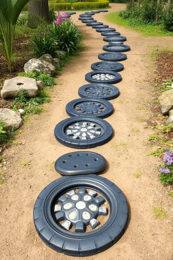 Eco Tyrepowered Garden Mats and Stepping Stones - 22 Recycled Tyre Garden Art Ideas