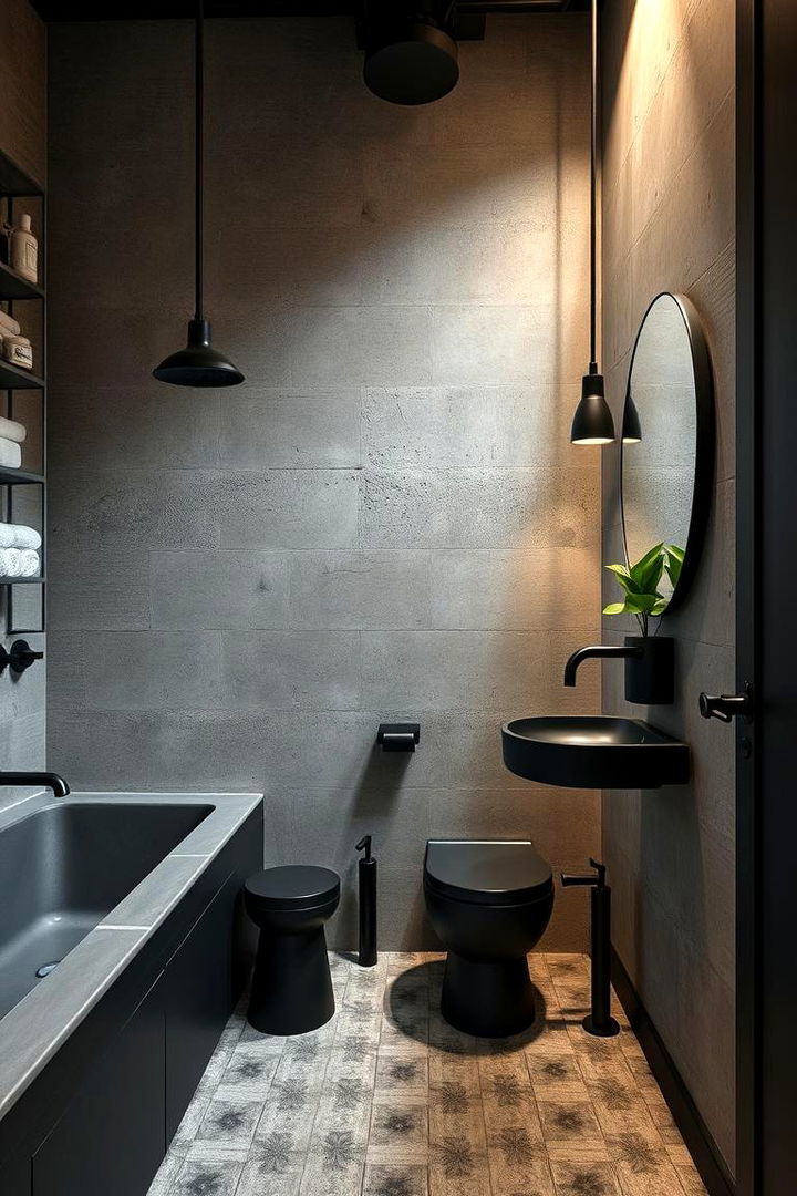Edgy Black Fixtures with Natural Green - 22 Black and Green Bathroom Ideas