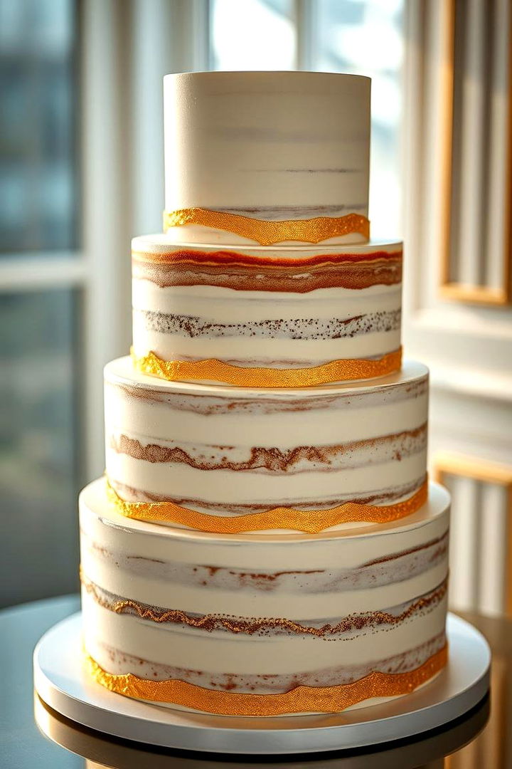 Edible Gold Accent - 22 Naked and Semi-naked Wedding Cake Ideas