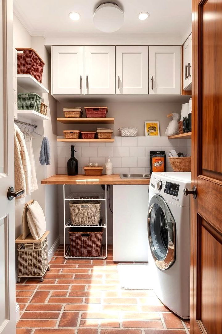 Efficient Layout for Small Laundry Rooms - 22 Brick Floor Laundry Room Ideas