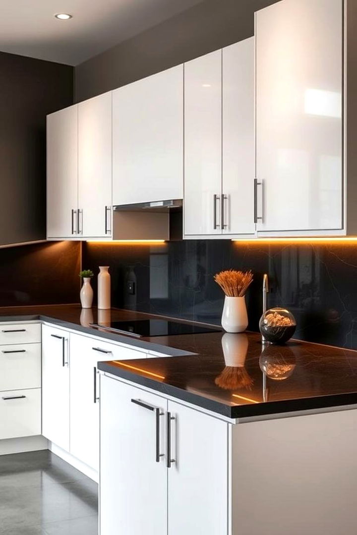 Effortless Cleanliness and Maintenance - 22 kitchen with dark countertops and light cabinets