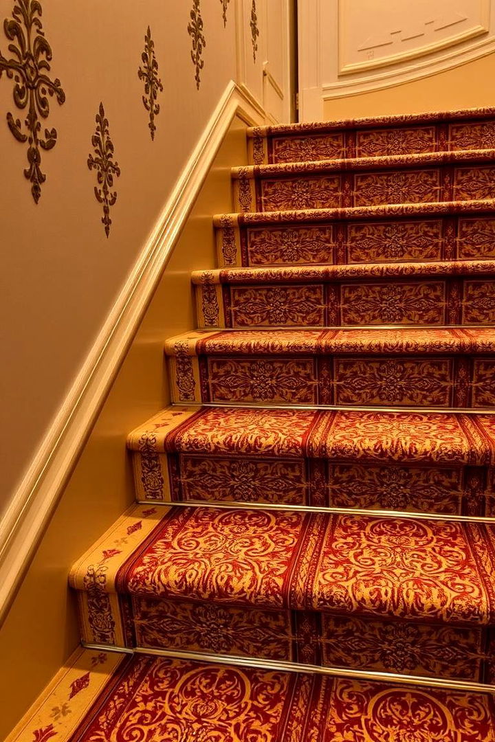 Elaborate Patterned Risers with Embellishments for Decorative Detail - 22 Stair Riser Ideas