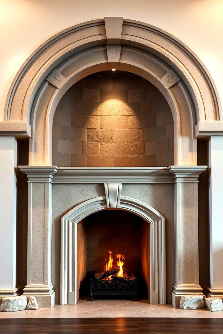Elegant Arched Stone Facade - 22 Stone Fireplace Ideas